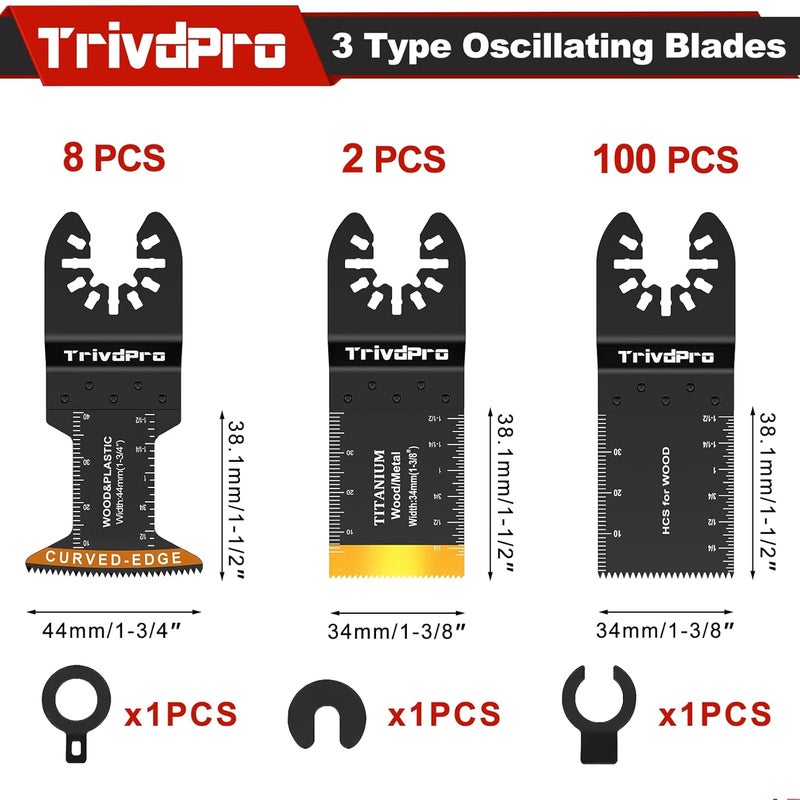 TrivdPro Oscillating Tool Blade Multitool Blades - 110pcs Multi Tool Blades Kits Oscillating Saw Blades for Metal Wood Plastic, Fits Dewalt Milwaukee Ryobi Fein Bosch - Image 2